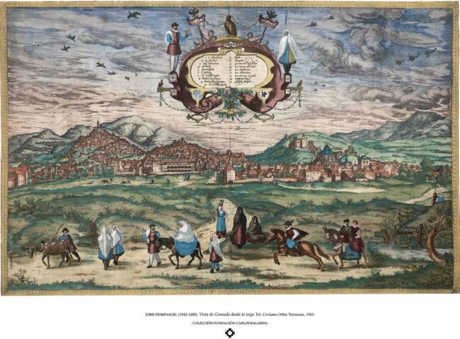 JORIS HOEFNAGEL (1542-1600). Vista de Granada desde la vega. Ed. Civitates Orbis Terrarum, 1563