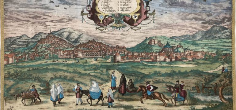 JORIS HOEFNAGEL (1542-1600). Vista de Granada desde la vega. Ed. Civitates Orbis Terrarum, 1563