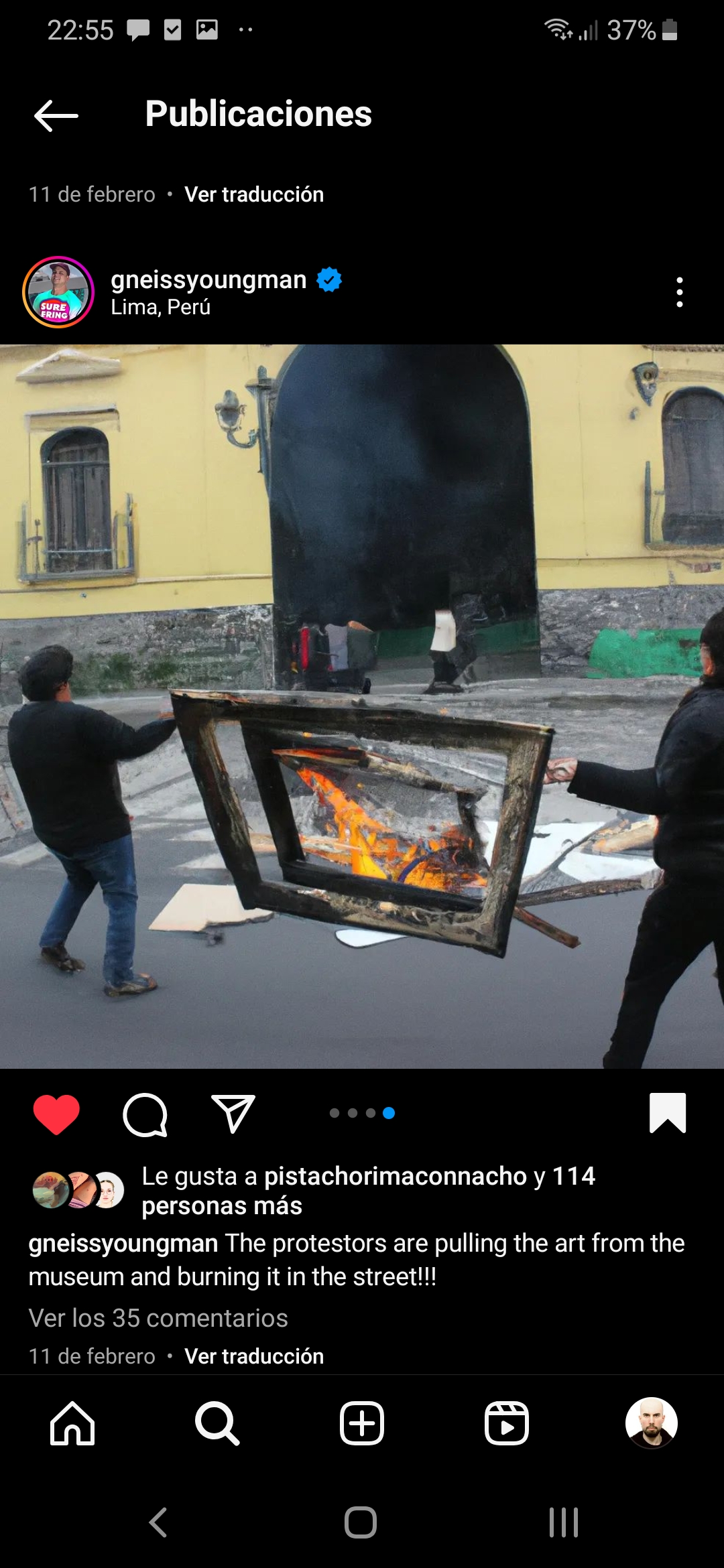 Captura de pantalla que muestra una publicación de Instagram de Nicholas Cueva en su cuenta @gneissyoungman, del 11 de febrero.